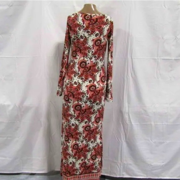MICHAEL Michael Kors NWOT US Long Sleeve Scoop Neck Maxi Dress Red/White XXS - Picture 2 of 7